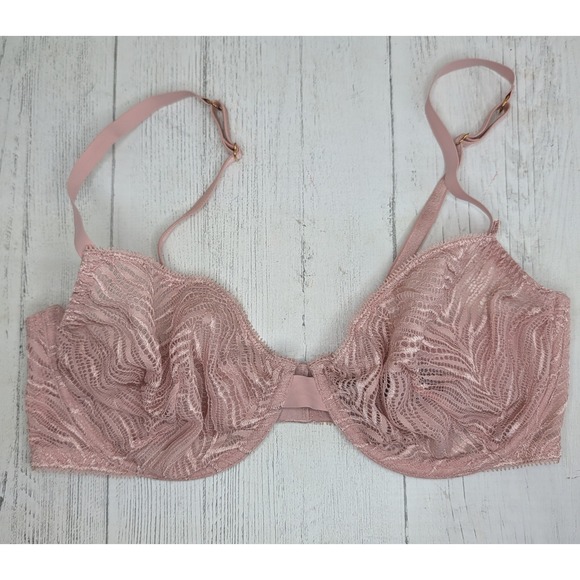 Victoria's Secret Other - Victoria's Secret Unlined Demi Bra Lace Sheer Pink 36D Adjustable Straps